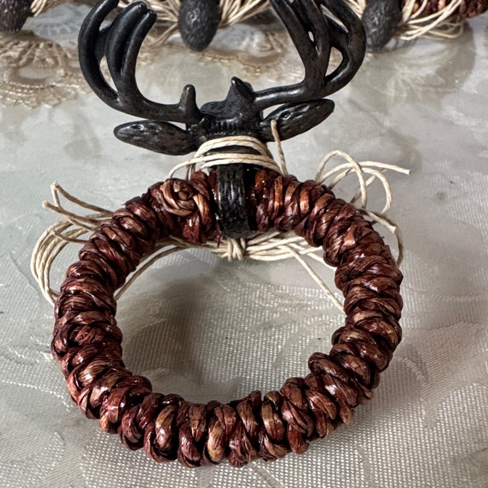 Mudpie Deer Napkin Ring Metal Jute Lodge Rustic 4 Piece set - Picture 4 of 8